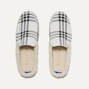 Rothy’s rothys cozy plaid white black slippers Merino wool winter warm soft 6